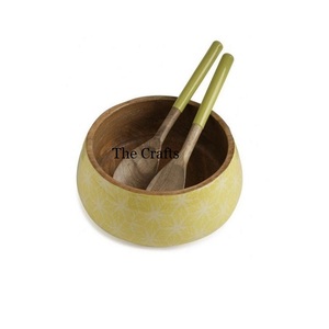 Bol de service à salade à dessert en bois avec fourchette et cuillère Bol à collation aux dates de forme ronde de qualité supérieure - Product Image 6