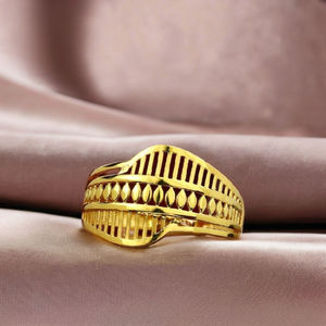 Designer Gold <b>Finger</b> <b>Ring</b> for Women Elegant Broad Gold <b>Ring</b> with Geometric Cutwork Pattern Ideal for Daily Wear Wedding Party - Product Image 1
