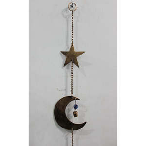 Carillon mural céleste Soleil Lune Étoile de 112 cm de long, décoration bohème pour la maison, en laiton, motif vertical, format corde - Product Image 3