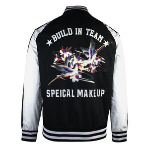 Chaqueta universitaria personalizada al por mayor cuerpo de lana negra con mangas de cuero blanco chaqueta de béisbol con botones letteman - Product Image 3