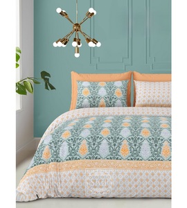 Sábana plana de tamaño King con estampado dorado, 2 fundas de almohada, Algodón puro, duradero, estampado moderno, resistente a la decoloración/arrugas, sábanas de lujo para - Product Image 1