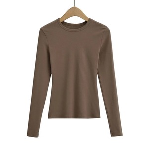 T-shirts solides élégants pour femmes 2025 à manches longues haut basique mince extensible Modal 100% coton lavable été haut basique - Product Image 2