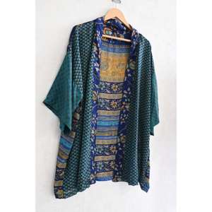 Kimono Boho de Talla Grande, Transpirable, Hecho a Mano, de Seda, con Cuello en V, Estilo Patchwork, Estampado Indio, Largo hasta la Rodilla, Ropa de Estar por Casa - Product Image 2