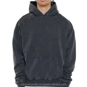 Venta al por mayor personalizado de peso pesado lavado con ácido de gran tamaño sudaderas con capucha unisex de alta calidad francés Terry pesado lavado de color gris ropa de calle - Product Image 1