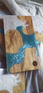 Tabla de cortar de madera con mango, mango de madera, forma de hoja, preparación para picar, tabla para servir, plato para charcutería - Product Image 4