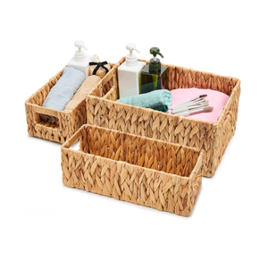 Ensemble de 3 paniers de rangement en jacinthe d'eau tressée avec poignées pour chambre de bébé, salle de bain, garde-manger, vente en gros du Vietnam - Product Image 1
