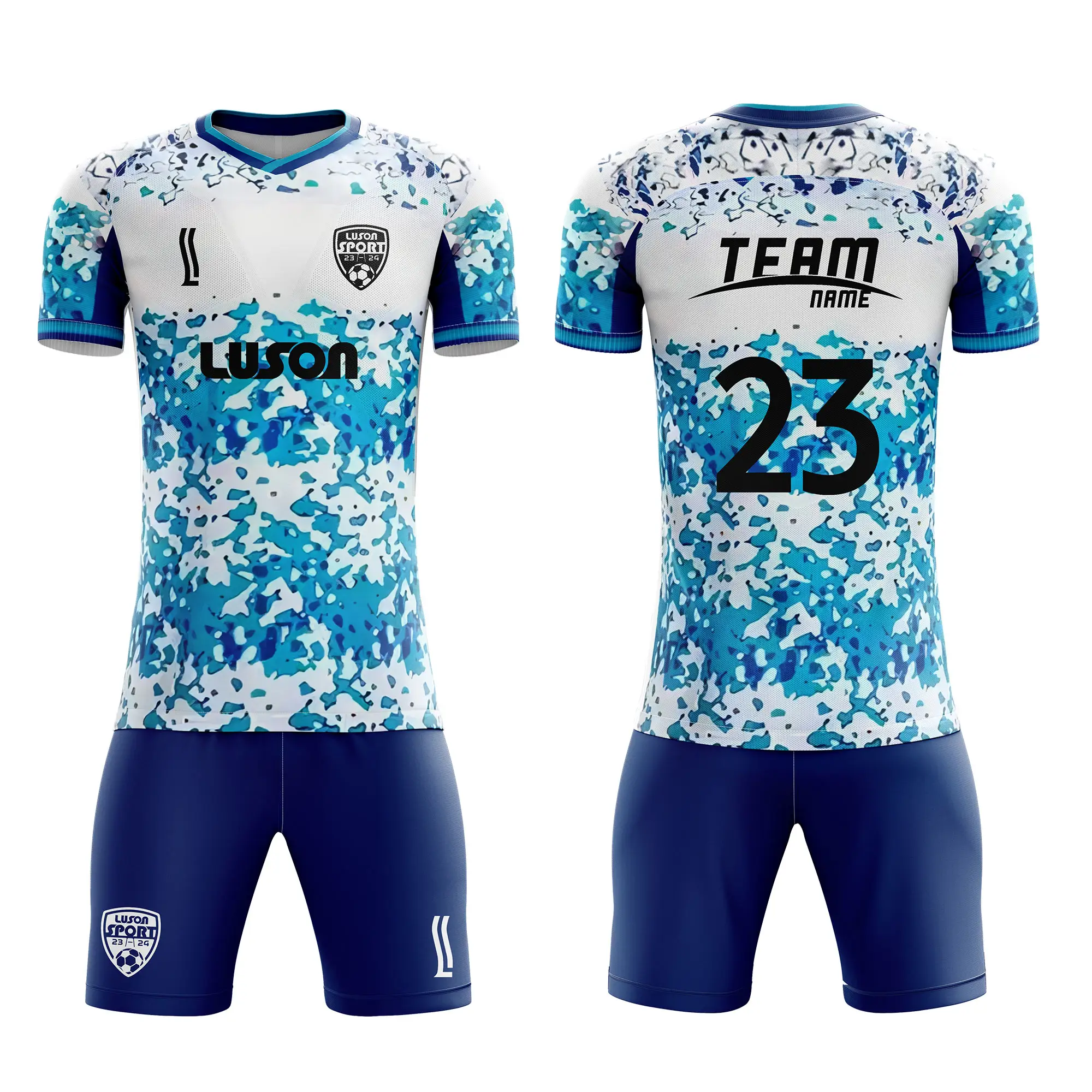 Luson Custom Mannen Voetbal Jersey Training Club Snel Droog Originele Blauwe Voetbalkleding Custom Voetbal Jersey