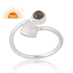 Anillo de Plata de Ley 925 con perlas naturales y piedras preciosas ahumadas, joyería personalizada para mujer, regalo para ella - Product Image 1