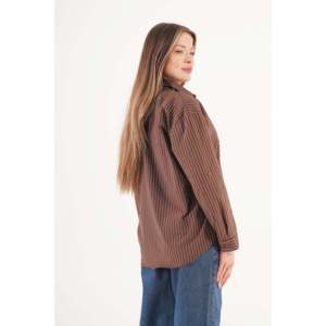 Blusa Casual de Algodón para Mujer LUSTRIN, Color Azul, con Puños a Rayas en Contraste, para Oficina y Uso Diario, Venta al Por Mayor - Product Image 3