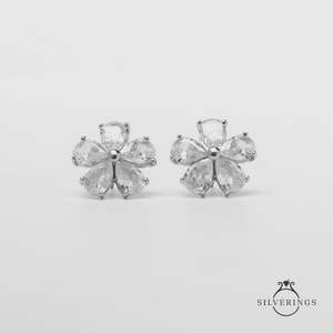 NOVAMART Fine Silverings 925 <b>Sterling</b> <b>Silver</b> Women's Trendy Earrings Pretty <b>Stud</b> and Drop with Diamond Floral Pattern Rose Gold - Product Image 5