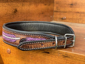 Nouveau collier de chien imprimé fleur en cuir torsadé occidental pour cou collier de chien réglable rembourré en cuir véritable gravé pour animal de compagnie - Product Image 4