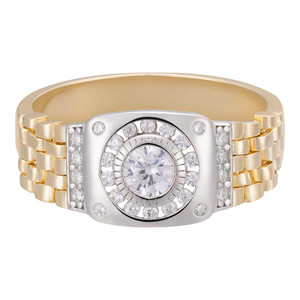 Bijoux fantaisie bicolores pour hommes en argent sterling 925 massif et or jaune 18 carats Bague en diamant moissanite Bague flexible - Product Image 1