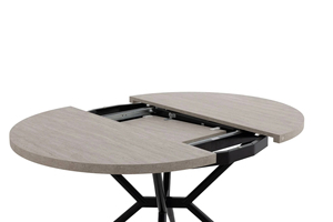 Modern Round to Oval Extendable Dining <b>Table</b> with X-Shaped Metal <b>Legs</b> - Stone Texture Wooden Top Kitchen <b>Table</b> - Space Saving - Product Image 5