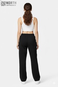 Ropa deportiva para mujer con logotipo personalizado, pantalones de chándal rectos de pierna ancha con cordón para correr, deportivos, informales, holgados, finos, de lana - Product Image 4
