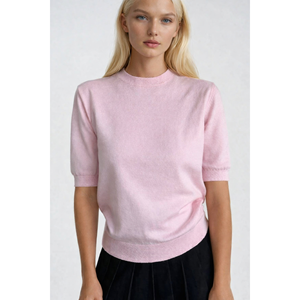 เสื้อไหมพรมคอกลมแขนสั้น - สีชมพู - สีชมพู - Product Image 2
