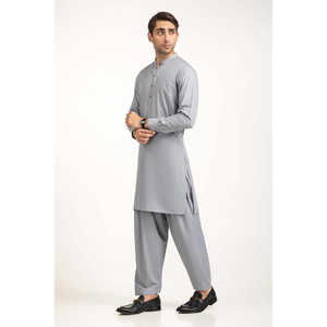 Shalwar Kameez Gris Claro para Hombre, Elegante Vestido Étnico Pakistaní Bordado para Fiestas, Estilo Sherwani con Toque Indio - Product Image 5