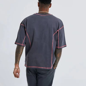100% algodón contraste puntada camiseta de gran tamaño de talla grande para hombre camiseta personalizada cuello redondo hombro caído hombres contraste puntada camiseta - Product Image 5