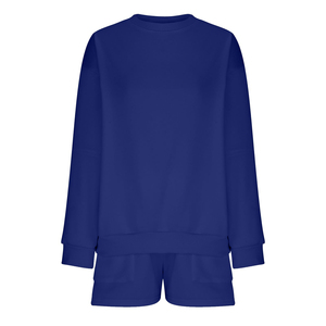 OEM personalizado deporte sudadera pantalones cortos de las mujeres de manga larga de cuello redondo sólido de calidad superior Spandex/poliéster transpirable conjunto todo - Product Image 4