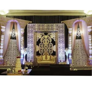 Impresionante decoración de escenario de boda india La mejor decoración de escenario de oro de boda india Ceremonia de matrimonio asiática Decoración de escenario EE. UU. - Product Image 1