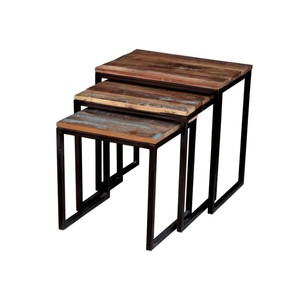 Mesa Central industrial de madera y metal negro, para sala de estar, café - Product Image 5