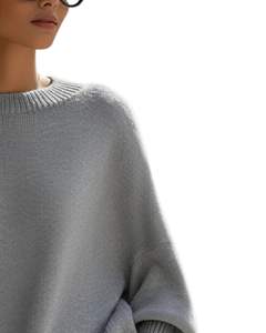 Customized <b>Women</b> Grey Oversized Knit Poncho Sweater Winter Loose Fit Batwing Sleeve Soft <b>Warm</b> Pullover Casual Fashion Top - Product Image 2