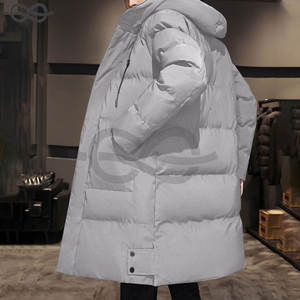 Chaqueta larga acolchada para hombre, ropa de abrigo acolchada con capucha cálida de invierno, Abrigo acolchado de Color sólido con cremallera, elegante y cómodo, gris XL - Product Image 2