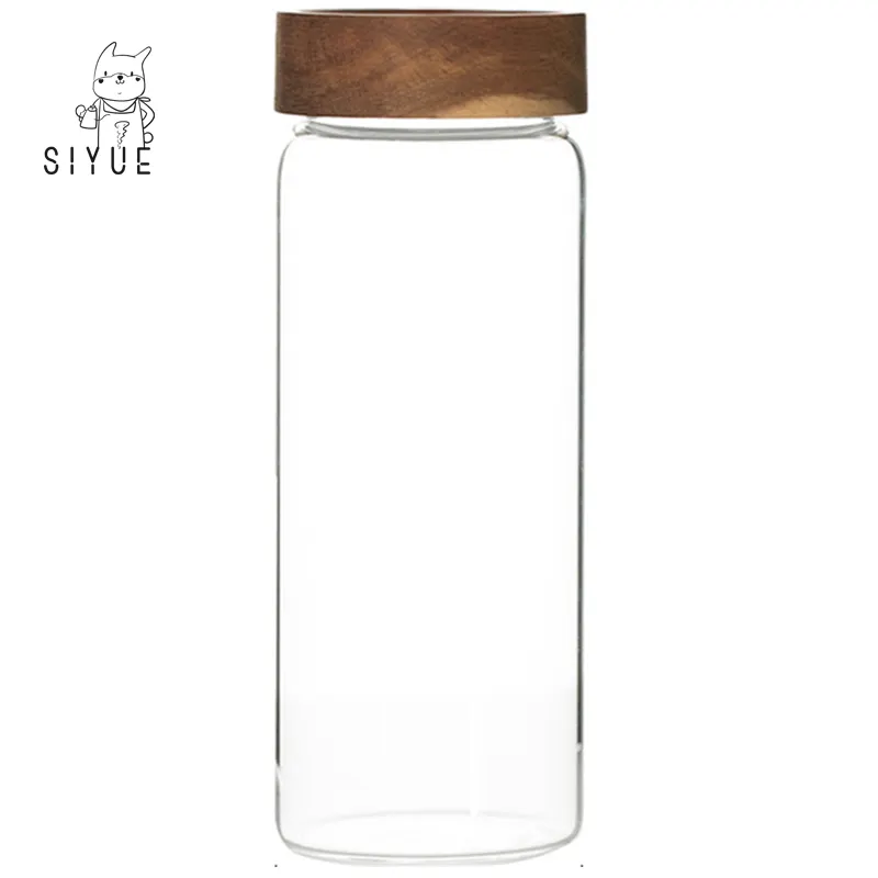 SI YUE XX Ml Minimalist Kitchen Transparent Glass Storage Tank With Bamboo Cover 2224