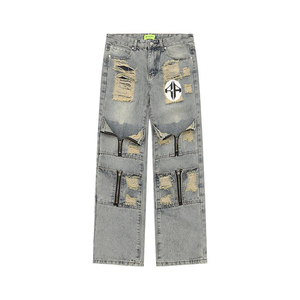 Pantalones Vaqueros Góticos de Alta Calidad para Hombre |   Ropa Urbana de Corte Recto 2025 con Logotipo Personalizado y Bordado 3D de Cristal Sólido - Product Image 1