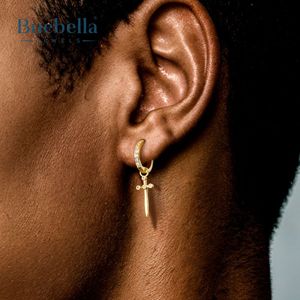 Vente chaude 925 Sterling Silver 14k Gold Iced Sword Dangle Boucle d'oreille pour hommes Boucles d'oreilles Hip Hop - Product Image 1