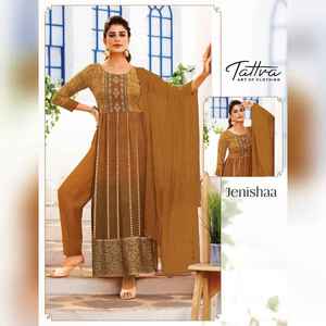 ผ้าแจ็คการ์ดปักลายแบบจีนผ้าวิสคอสทอผ้าทอพร้อมกางเกงปักลายกระจกซาร์โดซีใส่ทำงาน Kurti - Product Image 2