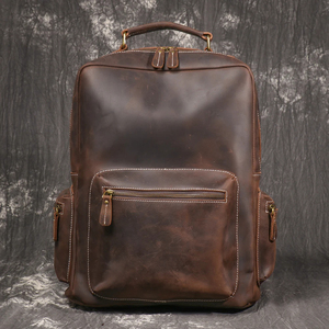 Sac à dos en cuir souple de haute qualité écologique grande capacité sac à dos décontracté sac à fermeture éclair Vintage pour adolescents sac d'école Portable - Product Image 1