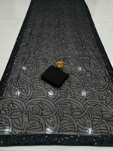 Chaud en vente! Belle broderie séquence dentelle bordure couleur noire Georgette tissu fantaisie Saree avec Mono Banglori soie Blouse - Product Image 6