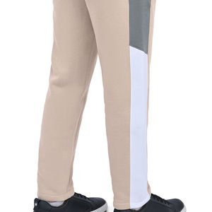 Customizable Beige Block Sweatpants Casual Polyester Cotton <b>Trousers</b> with <b>Elastic</b> Waist Comfortable Flat Front Straight Style - Product Image 6