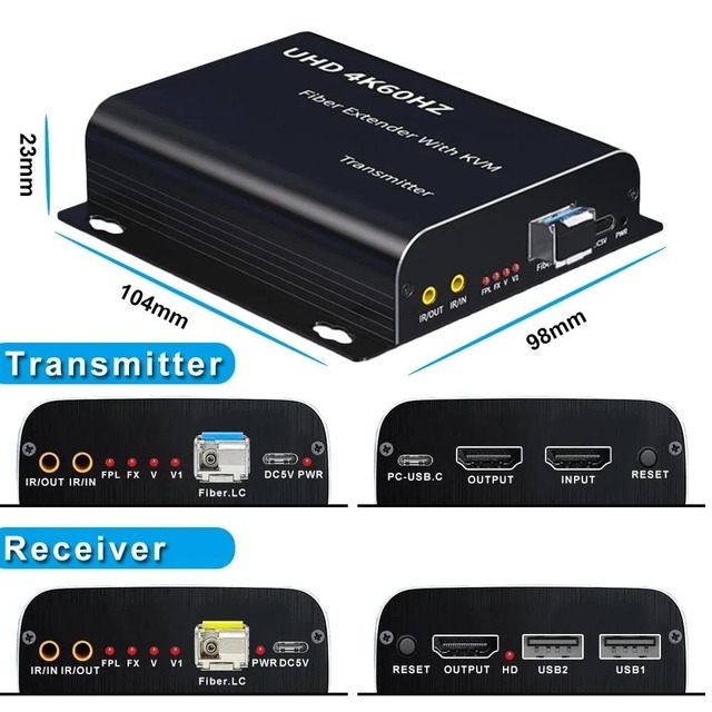 SYONG  4K 60Hz HDMI KVM Fiber Optic Extender Converter 1080P 120Hz 20Km HDMI Optical USB KVM Extender Video Audio Transmitter