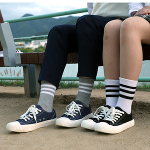 [CALCETINES MK] Calcetines de 3 rayas Ropa elegante Material de algodón Ajuste cómodo Tela transpirable Calcetines de moda esenciales diarios duraderos - Product Image 2