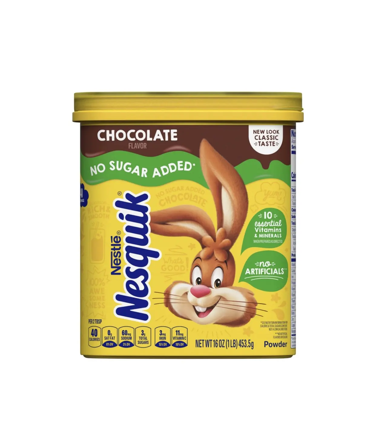 נסטלה נסקוויק למכירה פרימיום אבקת שוקולד ללא תוספת סוכר, מייצרת חלב שוקולד מקורי מיידי 16 עוז מיכלים (453 גרם)