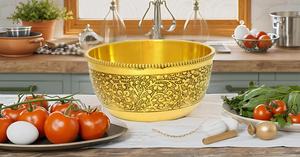 Cuenco redondo de metal tallado para mezclar para ensalada, batir huevos, servir cocina, cuenco de latón para servir dulces y fines decorativos - Product Image 5