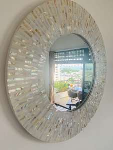 Alta calidad hueso incrustaciones flor forma planta estilo bohemio pared espejo colgante decoración dormitorio sala de estar hecho a mano OEM - Product Image 4