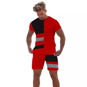 Traje de jogging de dos piezas informal personalizado para hombre, patrón sólido, manga corta, cintura elástica, camiseta de lana de alta calidad, conjunto de pantalones cortos, medio - Product Image 5