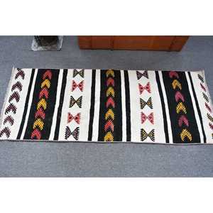 2.1x5.3 ft Rug, Vintage Turkish <b>Runner</b> Rug, <b>Black</b> Kilim Wool Rug - Product Image 3