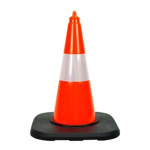Cône de signalisation routière réfléchissant en PVC de 50 cm avec réflecteurs blancs, barrière de sécurité routière lestée pour les avertissements routiers - Product Image 1