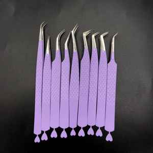 Pinces à épiler professionnelles en acier inoxydable pour extensions de cils, nouveau design, poignée en forme de cœur, pointe inclinée texturée - Product Image 1