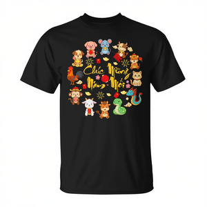 T-Shirt Promozionale del Capodanno Lunare Vietnamita con i 12 Segni Zodiacali - Felice Anno Nuovo - Product Image 2