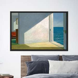 ภาพพิมพ์บนผ้าใบแนวชายฝั่งสมัยใหม่ งานศิลปะที่ได้รับแรงบันดาลใจจากเอ็ดเวิร์ด ฮอปเปอร์เพื่อการตกแต่งอย่างหรูหรา 1P:กรอบสีดำ - Product Image 1