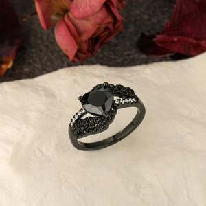 Jeulia Rose Gold Plated Sterling Silver <b>Black</b> Heart Wings Promise <b>Ring</b> - Product Image 6