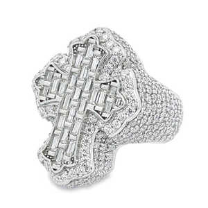 11.00Ct VVS Moissanite or jaune rond et baguette diamant Hip Hop bague de fiançailles pour homme en argent sterling 925 - Product Image 1