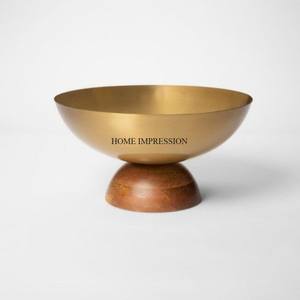Wooden Made Round Shape Top With Gold Plated Fancy Unique Designer Aluminum Casted Base Table Centerpiece & Serving Bowls <b>Supply</b> - Product Image 2