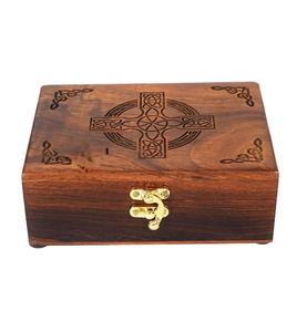 Urna de madera hecha a mano de palisandro, joyero tallado a mano con grabado de Cruz Celta para mujeres-hombres joya | Acentos de decoración del hogar - Product Image 1