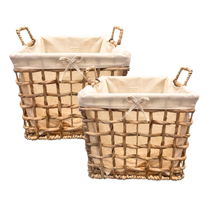 ตะกร้าหวายจากหญ้าทะเลสำหรับใส่ของตกแต่งบ้านทำจากไม้ไผ่มีหูจับและผ้าฝ้าย - Product Image 1