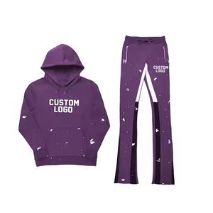 2025 survêtements en coton personnalisés survêtement à capuche patchwork pantalon hommes survêtement pour hommes joggeurs empilés hommes deux pièces ensembles de survêtement - Product Image 1